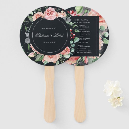Blumenzwiebelblut-Hochzeitsprogramm Hand Fan Fächer (Vorne und Hinten)