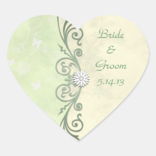 Blumenzwiebelblütenhochzeit von Zitronengrün und G Herz-Aufkleber