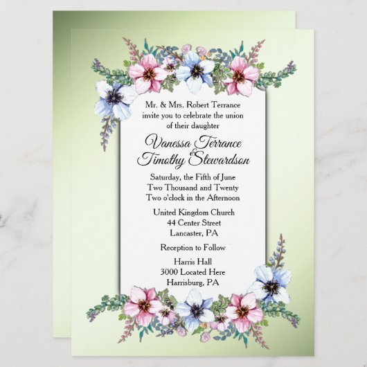 Blumenzwiebelgrün Einladung (Vorne/Hinten)