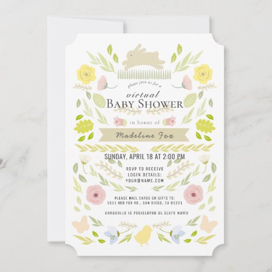 Blumenzwiebeln Blätter Pink Virtual Baby Dusche Einladung (Vorderseite)