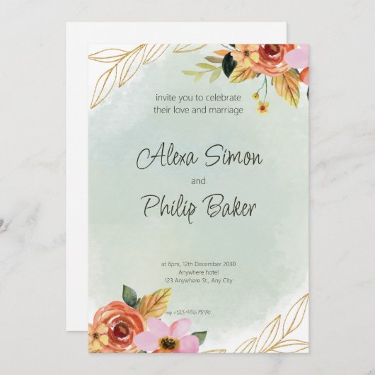 Blumenzwiebeln in Aquarellgrün Einladung (Vorne/Hinten)