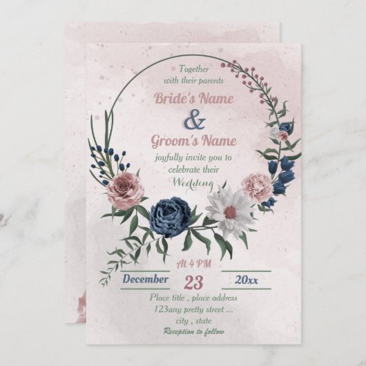 Blumenzwiebeln in Rosa und Weiß Einladung (Vorne/Hinten)