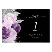 Blumenzwiebeln Lila Silberzettel Glitzer Tischnummer (Vorderseite)