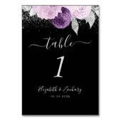 Blumenzwiebeln Lila Silberzettel Glitzer Tischnummer (Vorderseite)