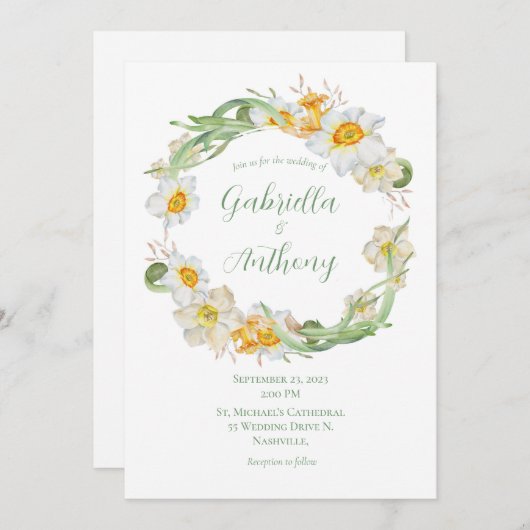 Blumenzwiebeln mit weißer und gelber Nadel Einladung (Vorne/Hinten)