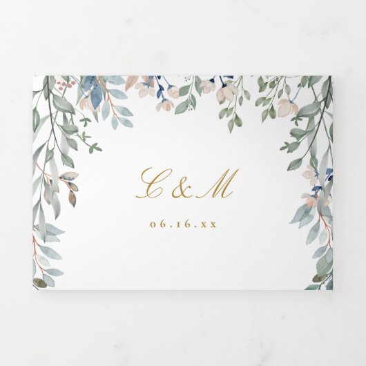 Blumenzwiebeln Monogramm Foto-Hochzeit Dreifach Gefaltete Einladung (Cover)