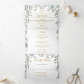 Blumenzwiebeln Monogramm Foto-Hochzeit Dreifach Gefaltete Einladung (Innenseite)