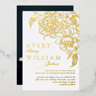 Blumenzwiebeln Weißer Golden Foto Hochzeit Folieneinladung