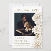 Blumenzwiebeln Weißer Golden Foto Hochzeit Save The Date (Vorderseite)