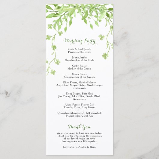 Blumenzwiebelprogramm für Grünpflanzen Programm (Rückseite)