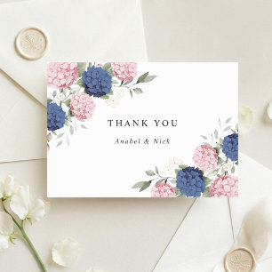 Blumig Elegant Rosafarben & Marineblaue Hortensie Dankeskarte