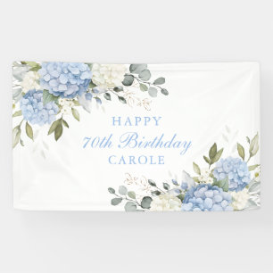Blumig elegante blaue Hortensien 70. Geburtstagsfe Banner
