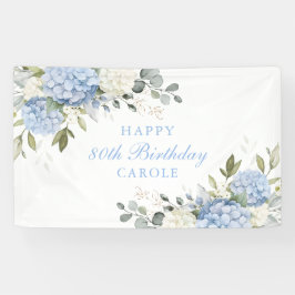 Blumig elegante blaue Hortensien 80. Geburtstagsfe Banner