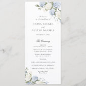 Blumig elegante blaue Hortensien-Hochzeitsprogramm Programm (Vorderseite)