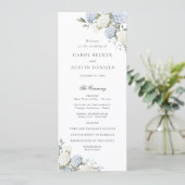 Blumig elegante blaue Hortensien-Hochzeitsprogramm Programm (Stehend Vorderseite)