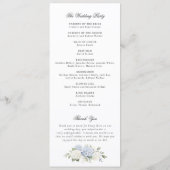 Blumig elegante blaue Hortensien-Hochzeitsprogramm Programm (Rückseite)