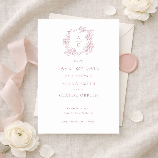 Blumig Elegante Pink Hydrangea Wappen Save-the-Dat Einladung