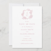 Blumig Elegante Pink Hydrangea Wappen Save-the-Dat Einladung (Vorderseite)