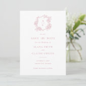Blumig Elegante Pink Hydrangea Wappen Save-the-Dat Einladung (Stehend Vorderseite)
