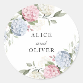 Blumig Elegante Rosa & Blaue Hortensien-Hülle Runder Aufkleber