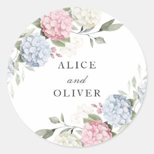 Blumig Elegante Rosa & Blaue Hortensien-Hülle Runder Aufkleber