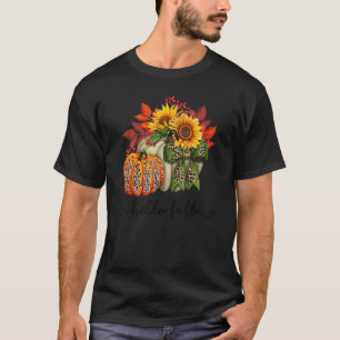 Blumig Hallo Herbst Leopard Kürbis Herbst Stimmung T-Shirt