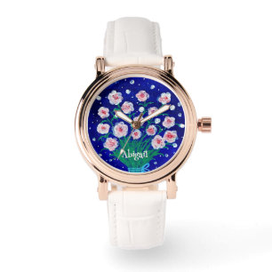 Blumig handbemalte elegante eWatch-Uhr Armbanduhr