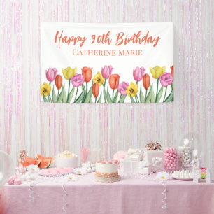 Blumig Happy 90. Geburtstag Banner
