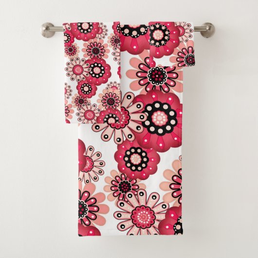 Blumig rustikal retro rot und weiß badhandtuch set (Insitu)