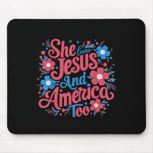 Blumig Sie liebt Jesus und Amerika 4. Juli  Mousepad (Vorne)