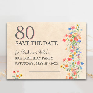 Blumige 80. Geburtstagsfeier Elegante Party Save The Date