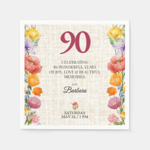 Blumige 90. Geburtstagsfeier - Chic Leinengarten Serviette