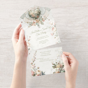 Blumige All-in-One-Teeparty-Einladung mit Rückantw All-in-One-Einladung