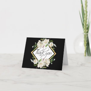 Blumige Antique-Weiß-Schwarz-Gold-Hochzeit PHOTO Dankeskarte