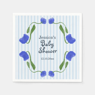 Blumige Art Nouveau Blaue Babyparty Serviette