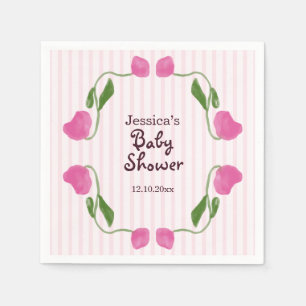 Blumige Art Nouveau Rosa Babyparty Serviette