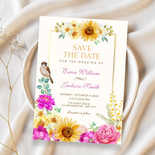Blumige ästhetische Hochzeit Save The Date