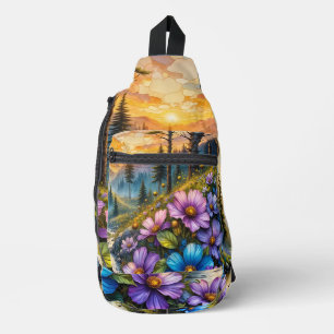 Blumige Bergtal-Sonnenaufgangslandschaft Crossbody Bag