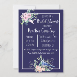 Blumige Blaue-Häher-Hochzeitseinladung Einladung