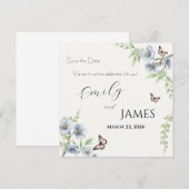 Blumige blaue Hochzeit - Save the Date (Vorne/Hinten)