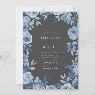Blumige blaue Hochzeitsbogen Einladung