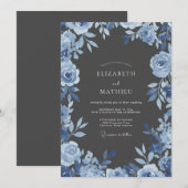 Blumige blaue Hochzeitsbogen Einladung (Vorne/Hinten)