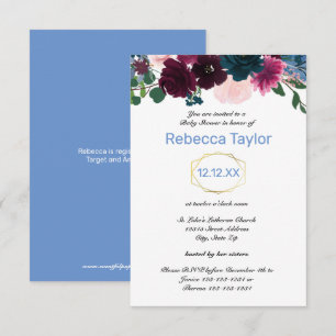 Blumige Blüten Blau Vertikal - 3x5 Baby Shower Einladung