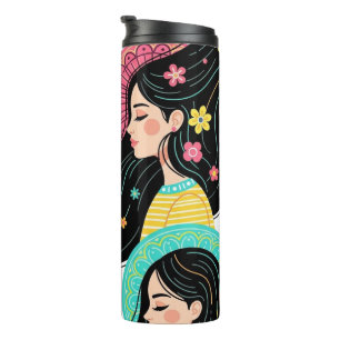 Blumige Boheme-Frauen-Illustrations-Kunst Thermosbecher