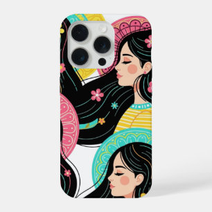 Blumige Bohemian-Frauen-Illustrations-Kunst  iPhone 15 Pro Hülle