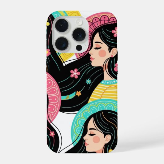 Blumige Bohemian-Frauen-Illustrations-Kunst  iPhone Hülle (Rückseite)