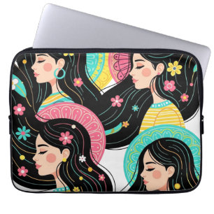 Blumige Bohemian-Frauen-Illustrations-Kunst Laptopschutzhülle