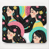 Blumige Bohemian-Frauen-Illustrations-Kunst  Mousepad (Vorne)