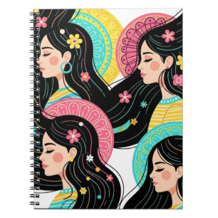 Blumige Bohemian-Frauen-Illustrations-Kunst  Notizblock