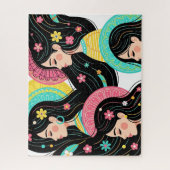 Blumige Bohemian-Frauen-Illustrations-Kunst Puzzle (Vertikal)